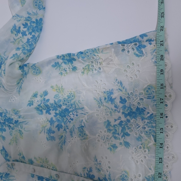 LoveShackFancy Mauro Blouse Button Down Floral Print Magic Turquoise S - Picture 8 of 13